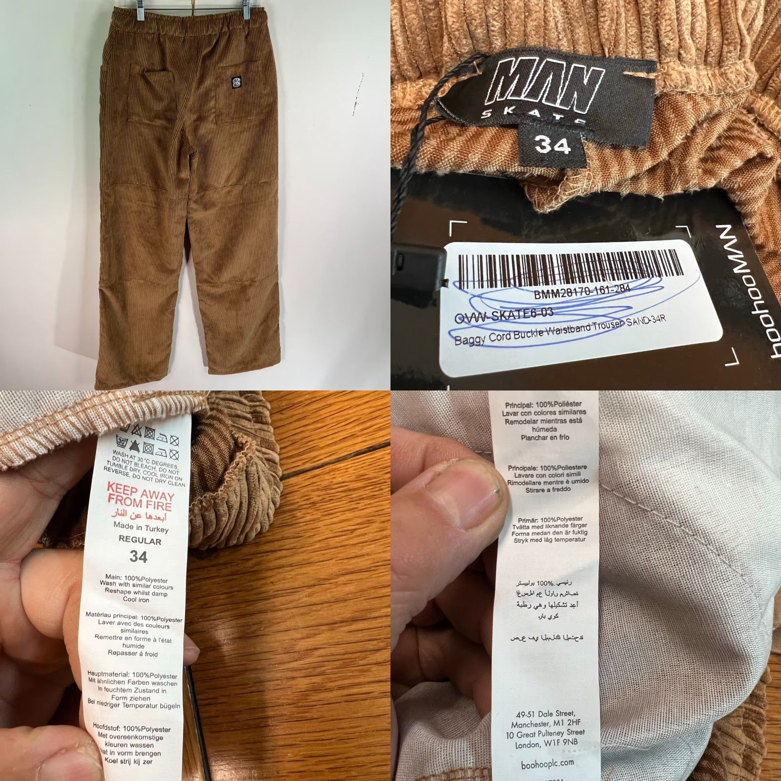 Boohoo Boohoo Man Baggy Corduroy Pants Size Marked 34 Tan 30 x 32 Buckle Waistband Size US 30 / EU 46 - 8 Thumbnail