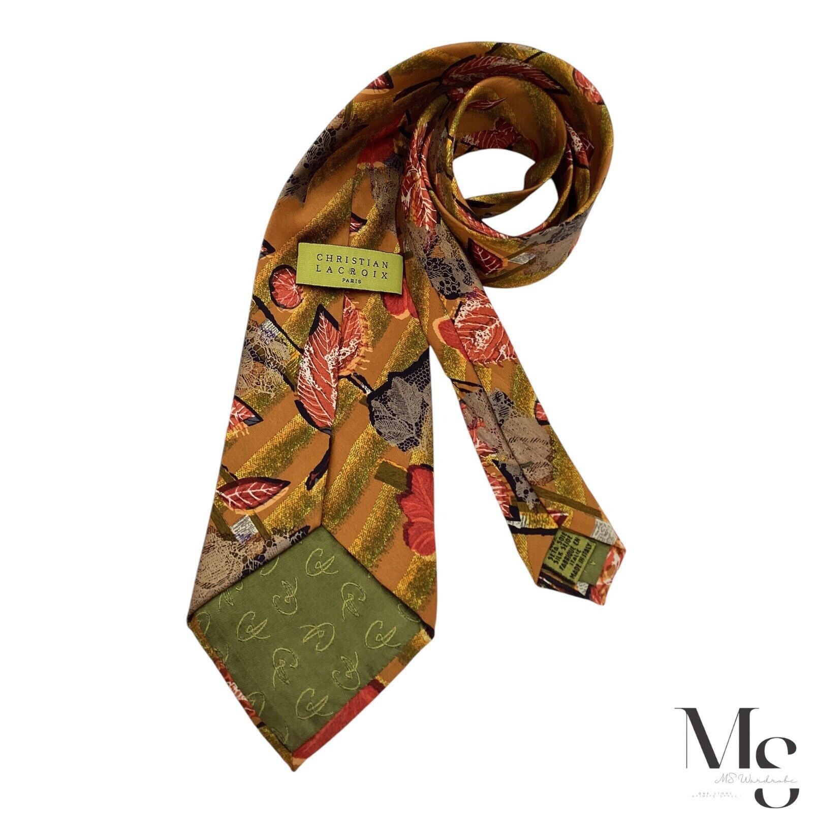 Christian Lacroix CHRISTIAN LACROIX Orange & Green Leaf Print Silk Tie Made In Size ONE SIZE - 2 Thumbnail
