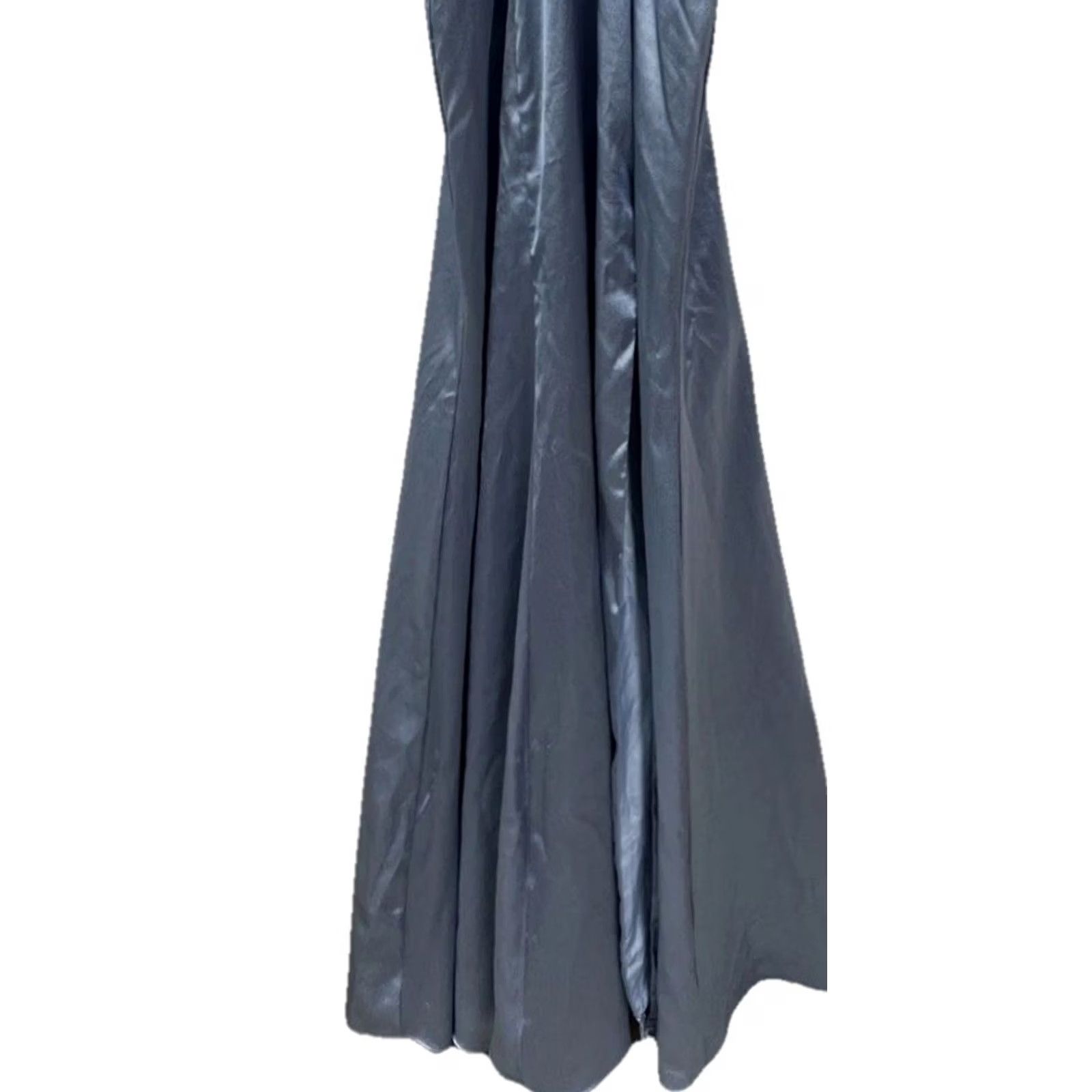 Vintage Azazie Satin Halter Bridesmaid Dress A12 Slate Blue Open Back Formal Prom Gown Size ONE SIZE - 4 Thumbnail