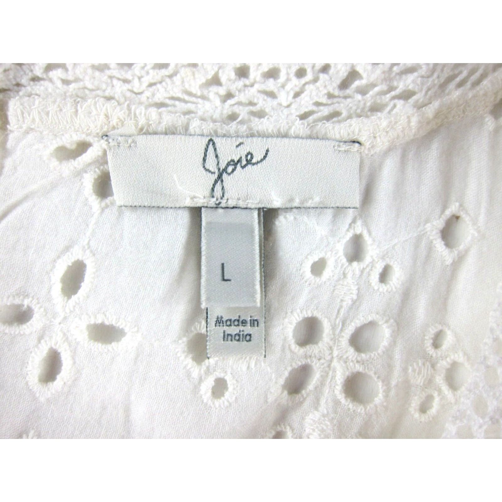 Joie JOIE 100% Cotton White Perforated Floral Cap Sleeve Tunic Shift Sun Dress Large Size L / US 10 / IT 46 - 3 Thumbnail
