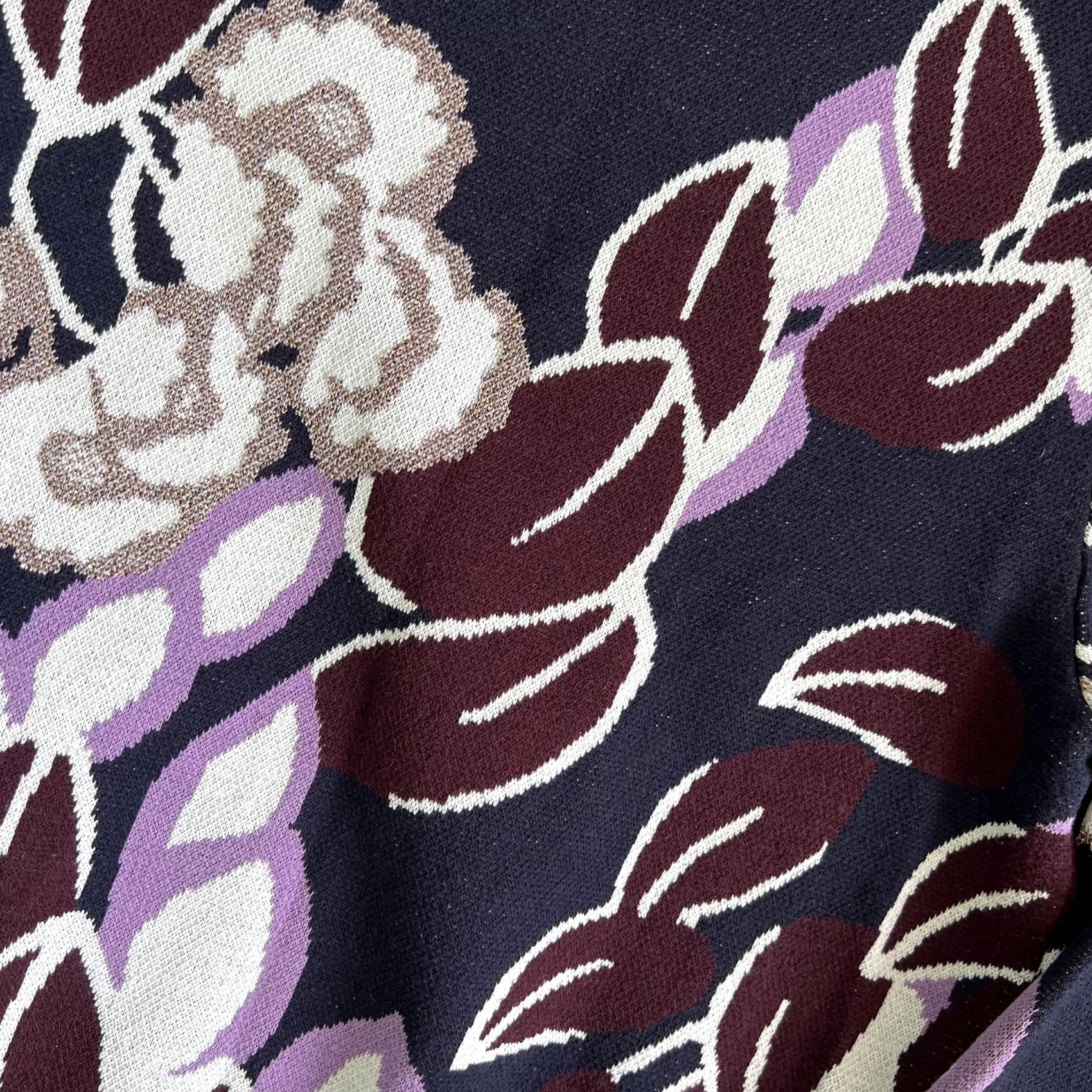 Ann Taylor Ann Taylor Sweater Womens Small Navy Purple Floral Knit Button Cuff Pullover Size S / US 4 / IT 40 - 3 Thumbnail