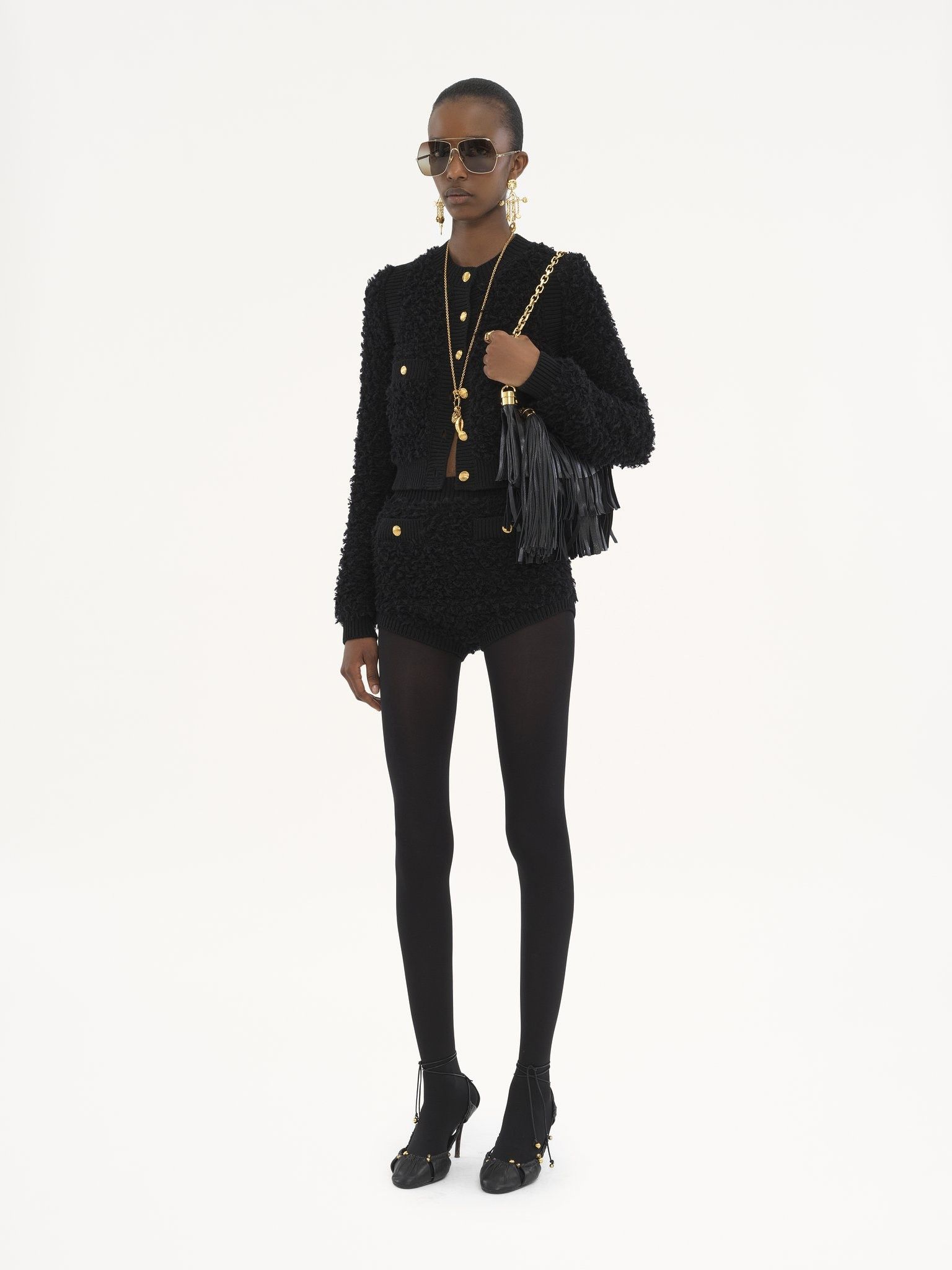 Chloe o1loc1c11125 Tweed Knit Cardigan in Black Size M / US 6-8 / IT 42-44 - 2 Thumbnail