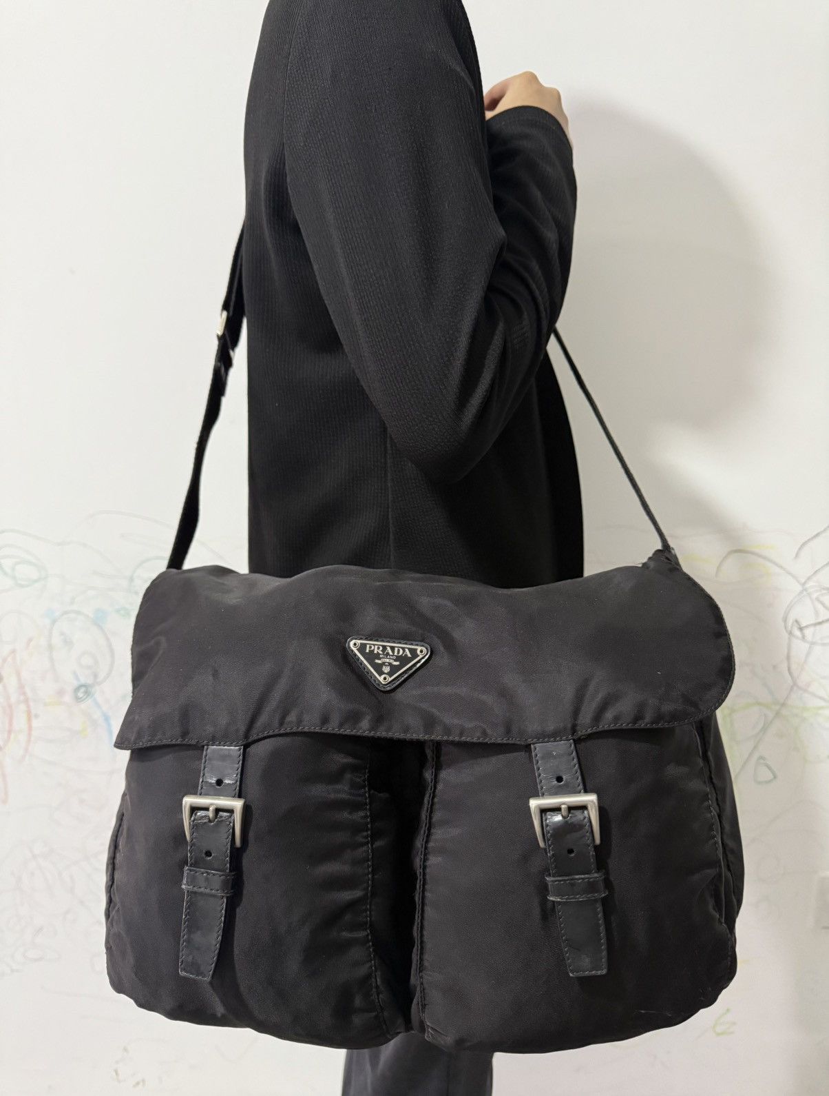 Prada Black Large Sling Messenger Crossbody Bag, Men's