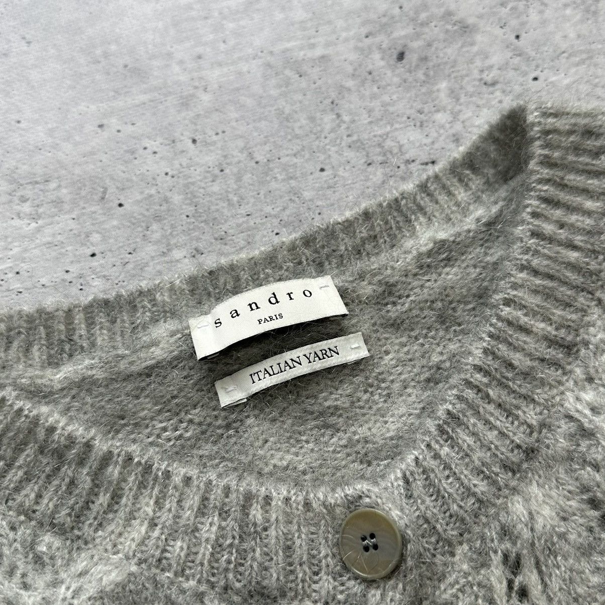 Designer Sandro Brushed Pointelle Knit Cardigan Mohair Wool Size M / US 6-8 / IT 42-44 - 6 Thumbnail