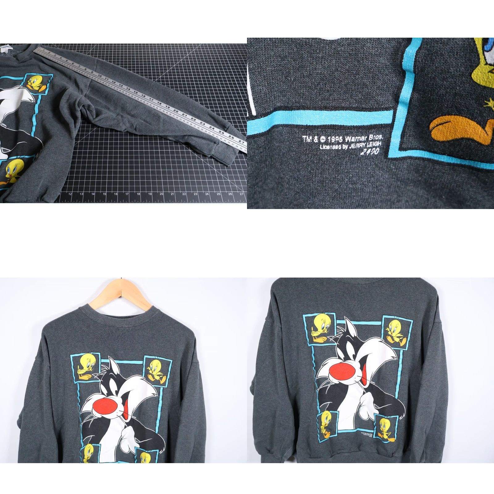 Vintage VINTAGE Looney Tunes Sweatshirt Mens Regular Medium Gray 1993 Tweety Sylvester Graphic Print Boxy Fit Size US M / EU 48-50 / 2 - 8 Thumbnail