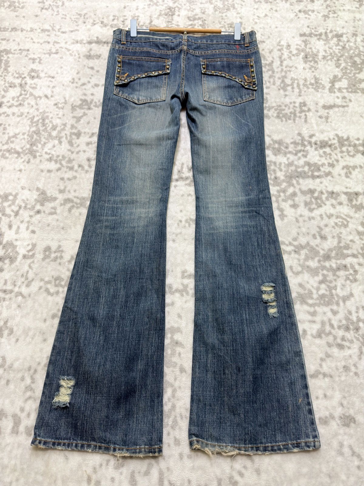 Japanese Brand Splendid Low Rise Distressed Flare Jeans Y2K Grunge Size US 32 / EU 48 - 2 Thumbnail