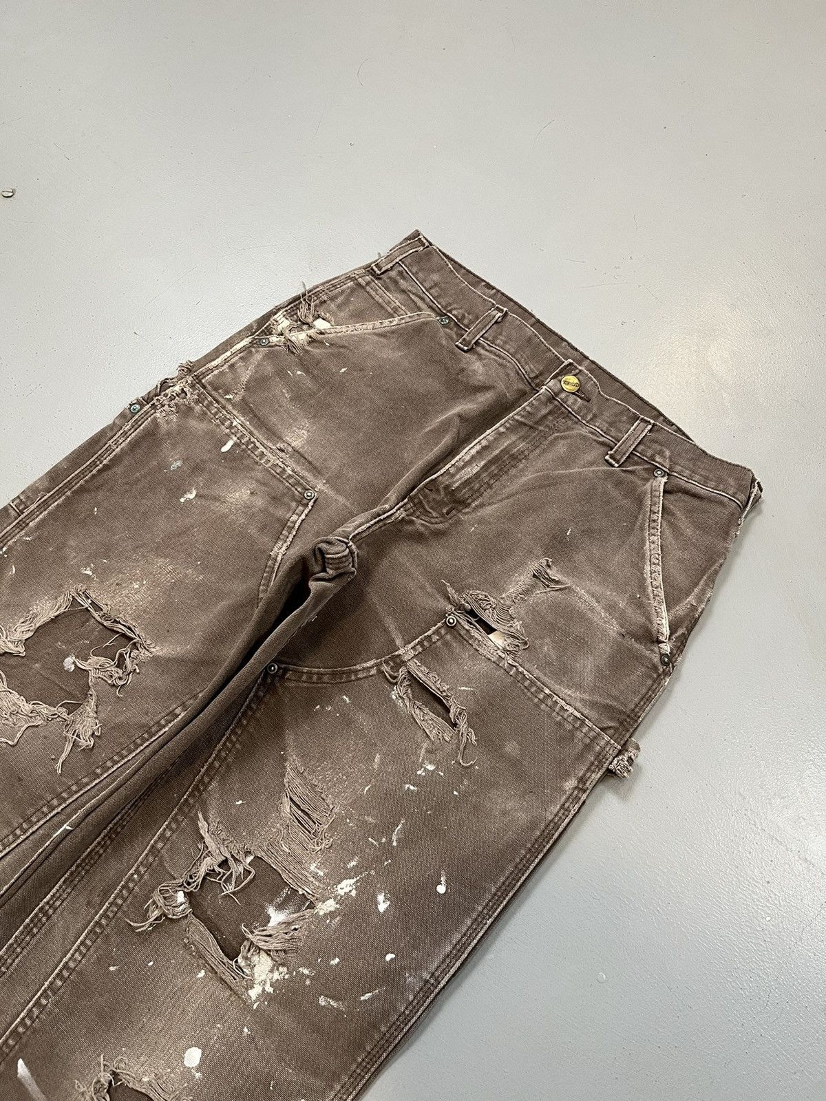 image of Distressed And Sun Faded Carhartt B136 Dkb Double Knee in Brown, Men's (Size 32)