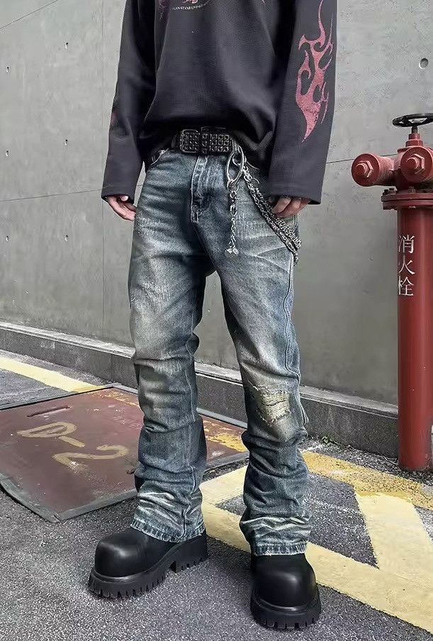 Japanese Brand × Jean Distressed Holes Straight Jeans Size US 33 - 1 Thumbnail