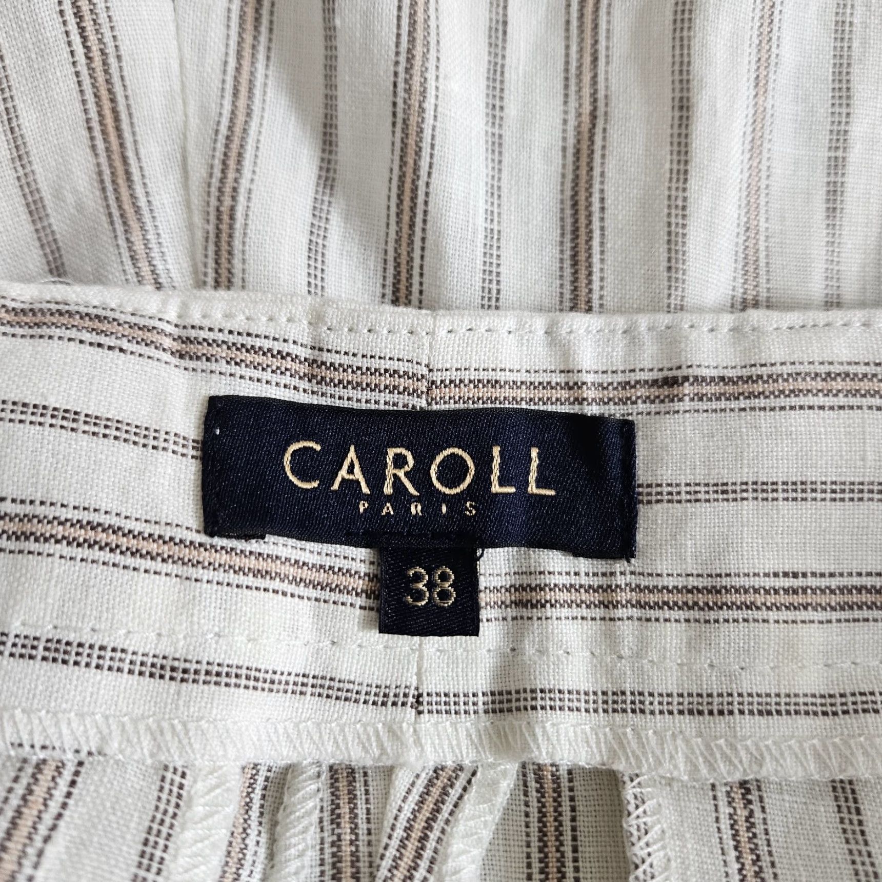 Vintage Caroll Paris Womens Linen Pants Sz 38 White Brown Striped High Rise Belted Linen Pants Women 38 Striped High Rise Belted Size 26" / US 2 / IT 38 - 7 Thumbnail
