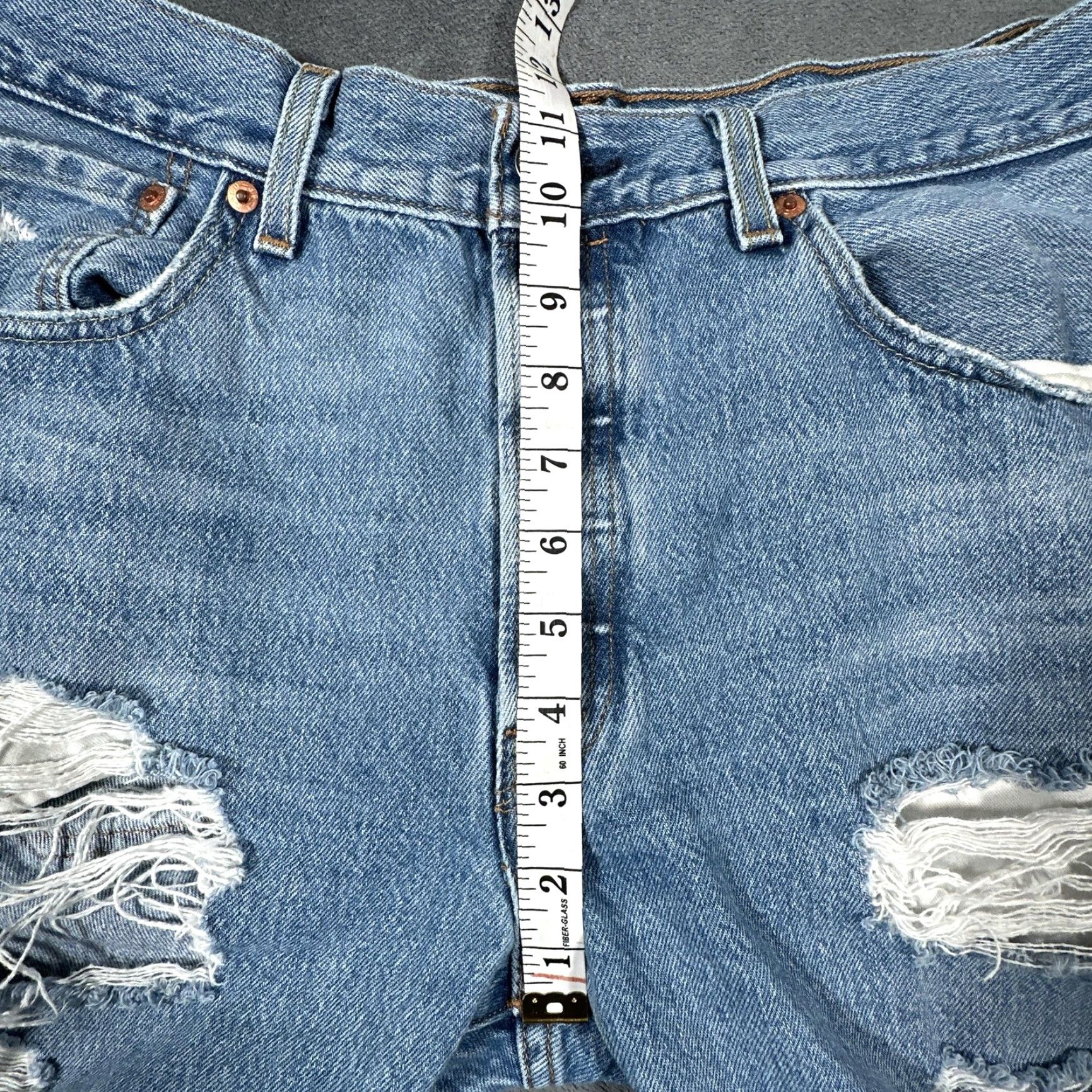 Levi's Levis 501 Jeans Mens 34x32 Blue Denim Distressed Ripped Button Fly Straight Leg Size US 34 / EU 50 - 6 Thumbnail