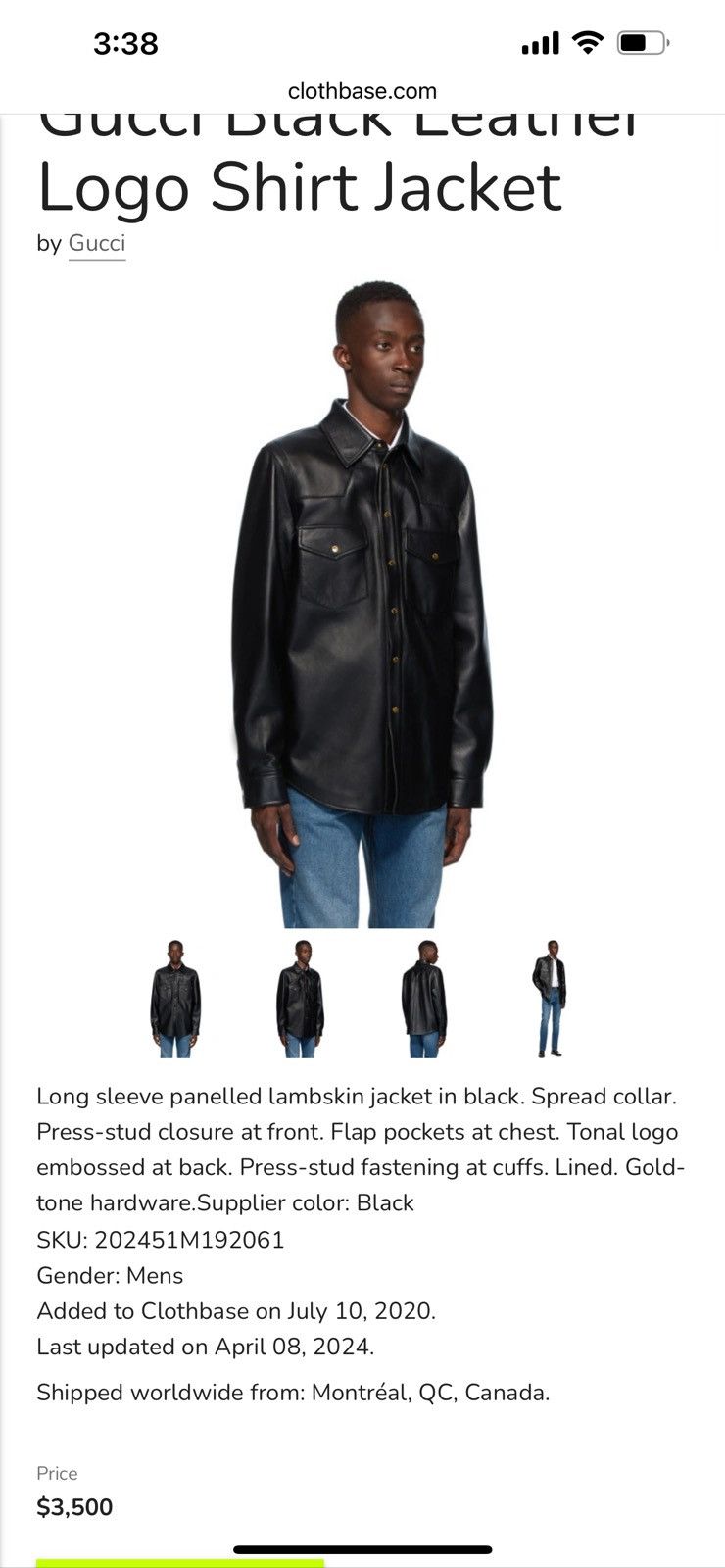 Gucci Gucci Mens leather overshirt. 46/S. $3150 Size US S / EU 44-46 / 1 - 1 Thumbnail