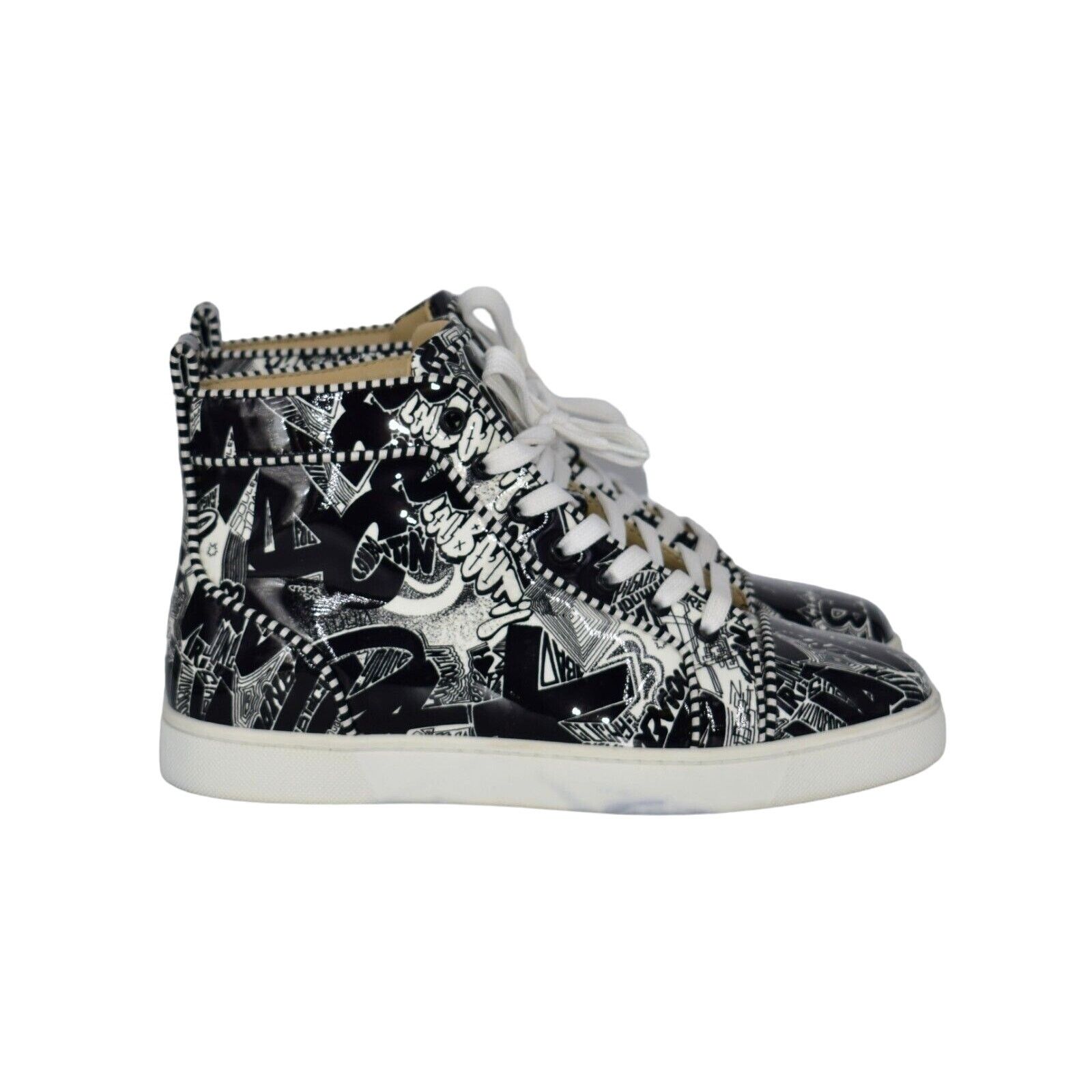 Christian Louboutin CHRISTIAN LOUBOUTIN Patent Blk/Wht Graffiti Sneaker Shoes 40 Size US 7 / EU 40 - 2 Thumbnail