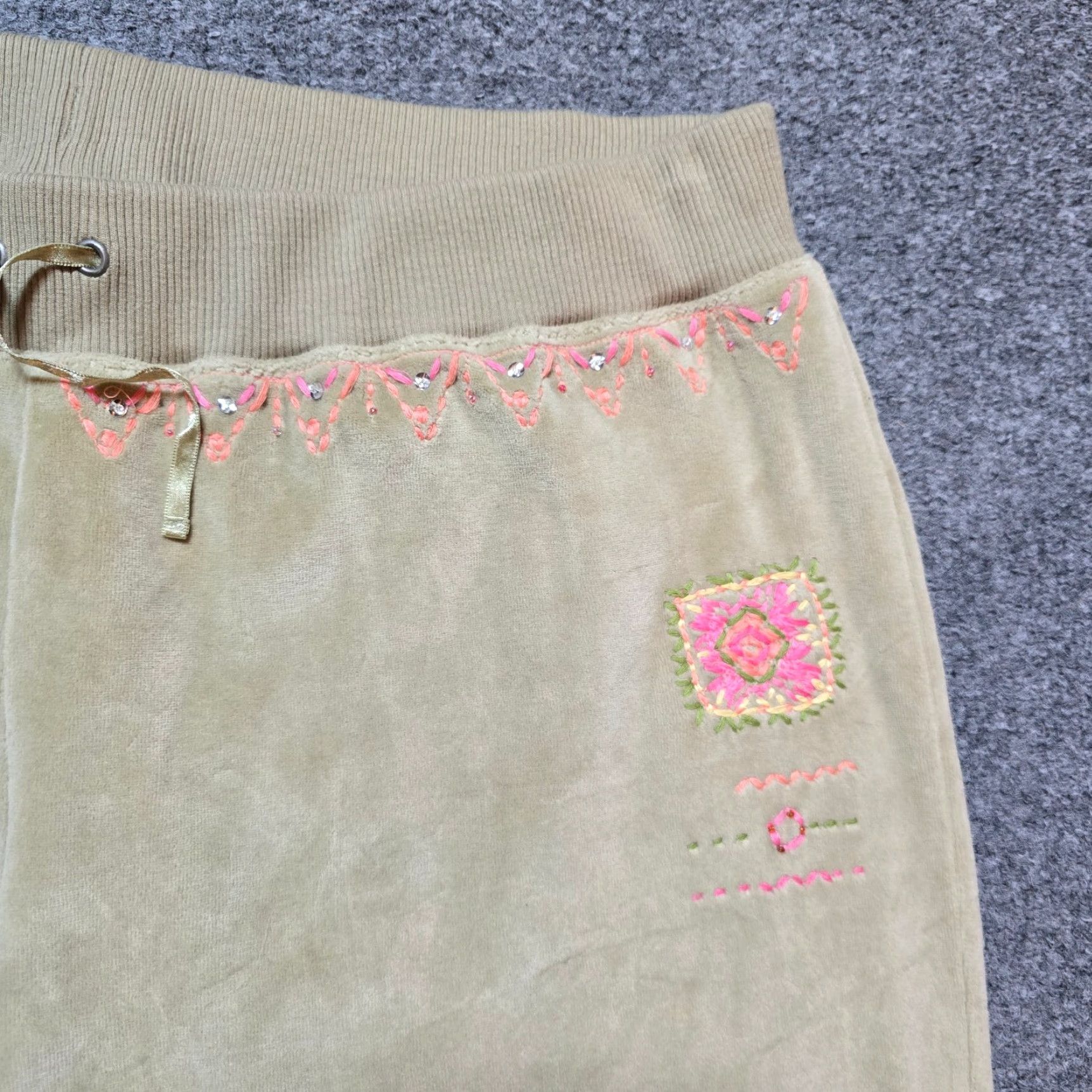 J. Jill VINTAGE J Jill Pants Womens Large Green Velour Embroidered Wide-Leg Y2K Woman Size 36" / US 14 / IT 50 - 3 Thumbnail