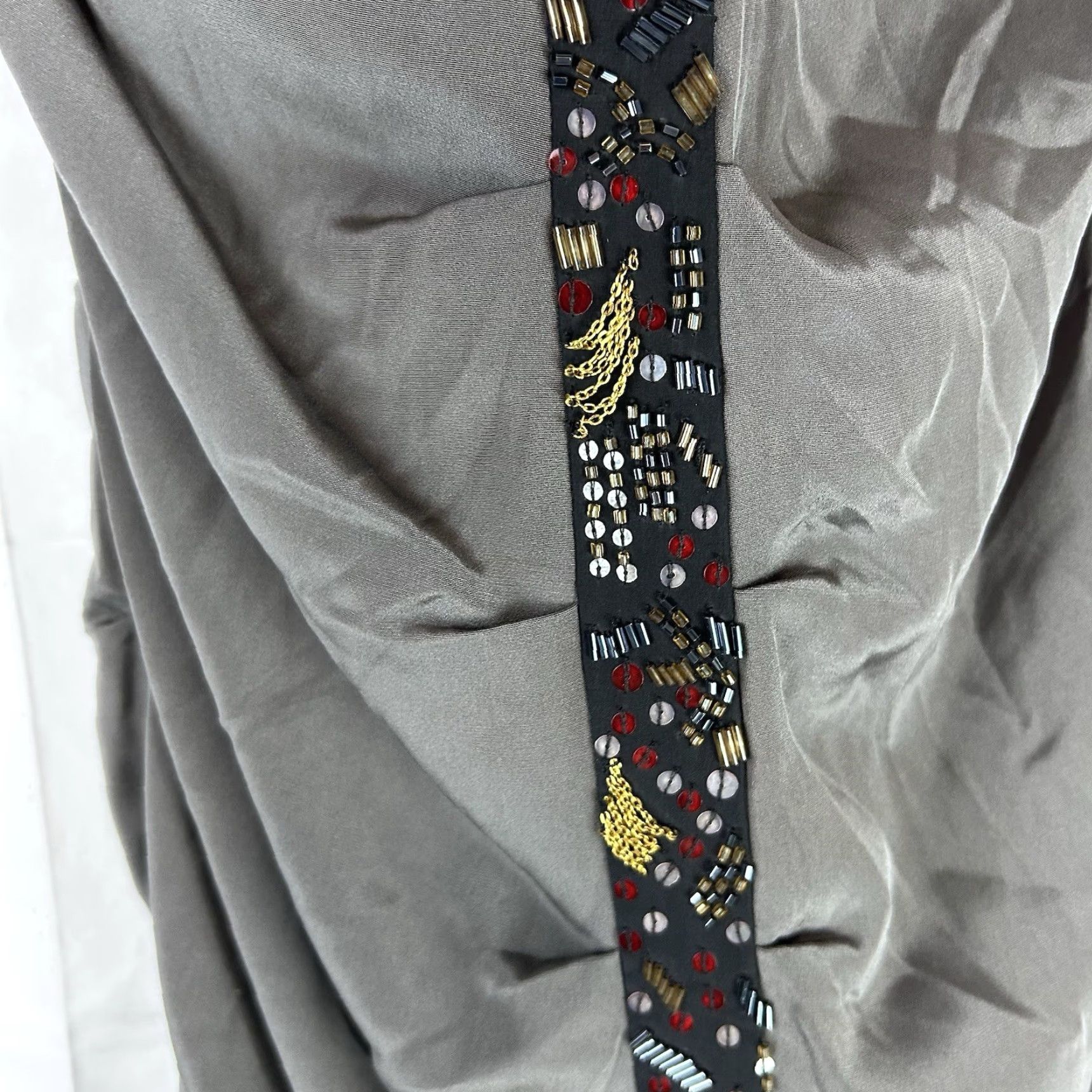 Nicole Miller Nicole Miller Dress Gray Draped Strapless Beaded Trim Evening Cocktail Mini 4 Women Girls Womens Size S / US 4 / IT 40 - 6 Thumbnail