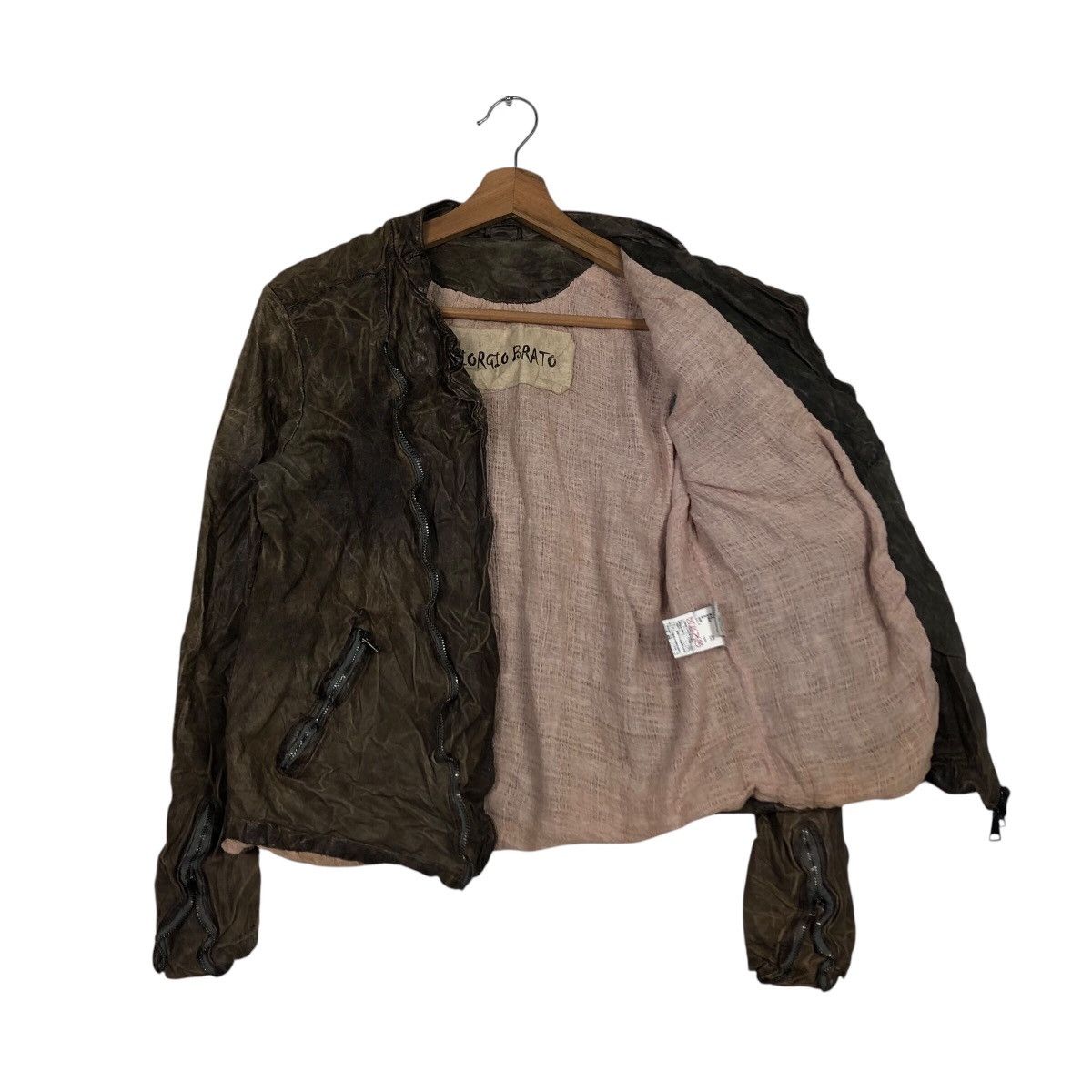 Giorgio Brato Biker Leather Jacket Asymmetrical Zipper Girgio Brato Italy Size L / US 10 / IT 46 - 12 Thumbnail