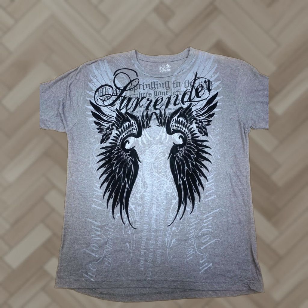 Vintage The Raw Uncut Angel Wings Cross Short Sleeve T-Shirt Mens XL Gray Graphic Print 7686 Size US XL / EU 56 / 4 - 1 Thumbnail
