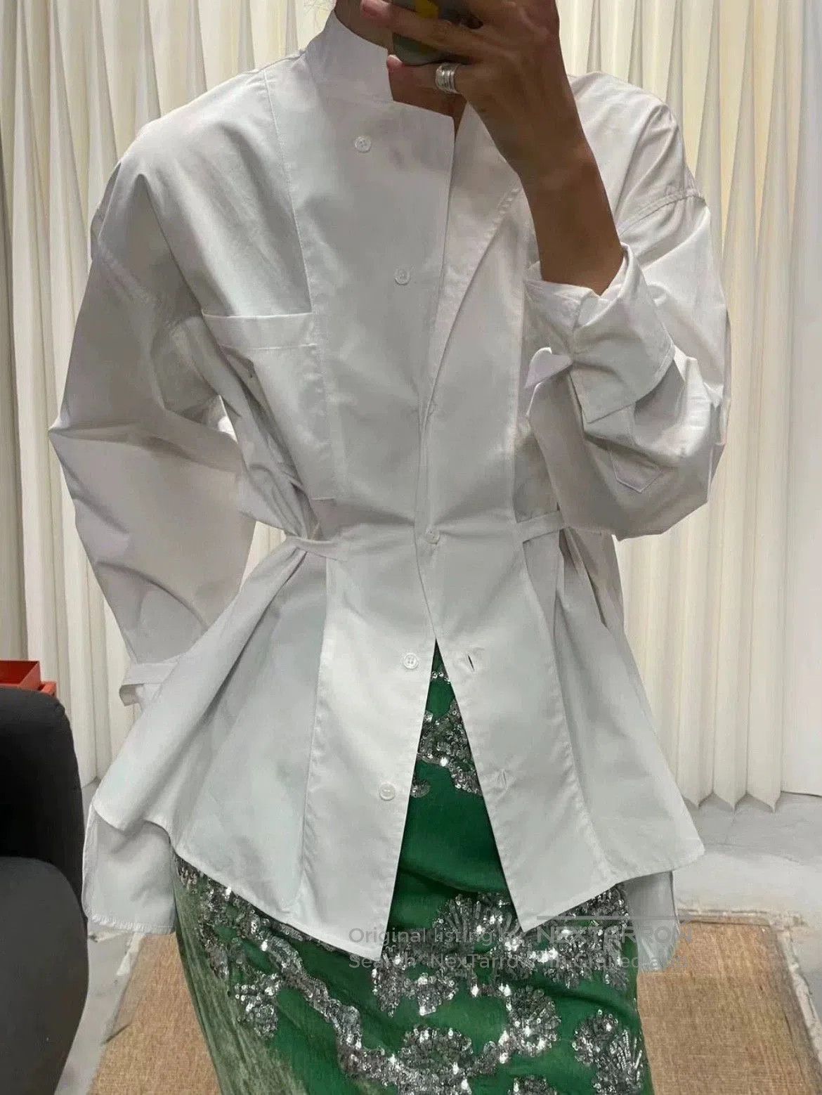 Hermes White Stand Collar Shirt.