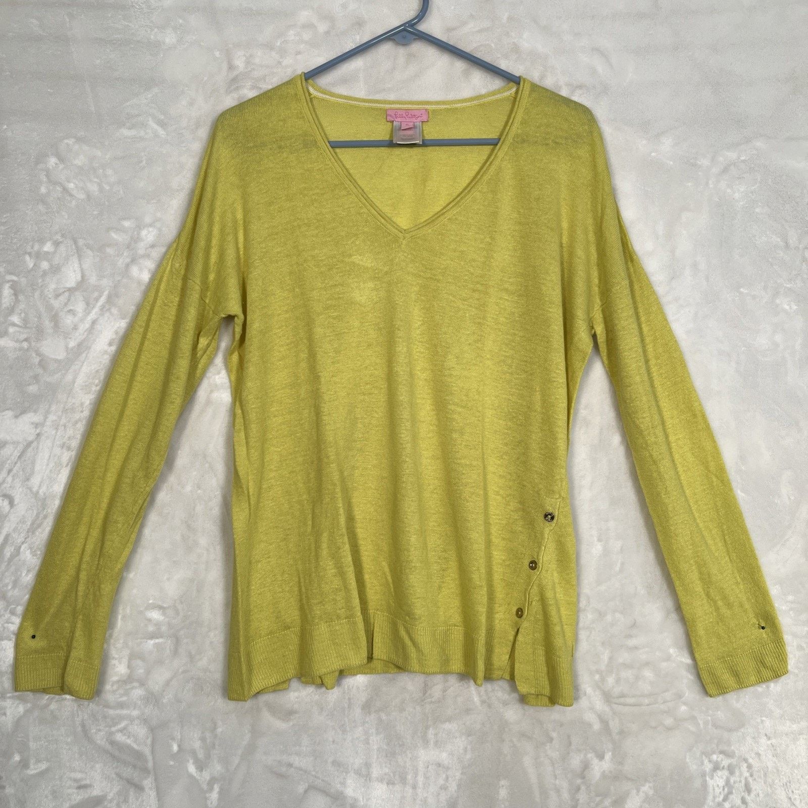 Lilly Pulitzer Lilly Pulitzer V Neck Linen Sweater Yellow Green Lightweight Size XL / US 12-14 / IT 48-50 - 1 Thumbnail