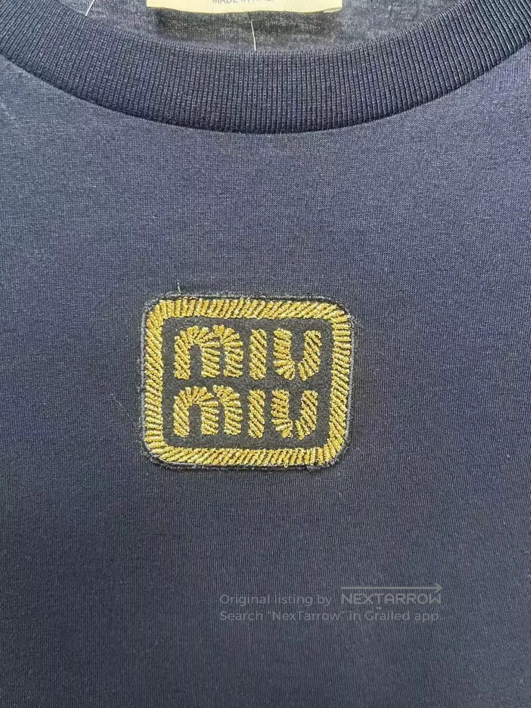 Miu Miu miumiu logo long sleeve top in navy. Size L / US 10 / IT 46 - 3 Thumbnail