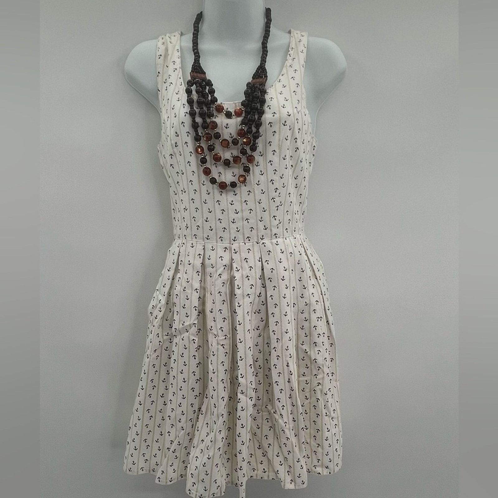 Jack Wills Jack Wills Women's Cream and Navy Dress - Size 6 Size M / US 6-8 / IT 42-44 - 3 Thumbnail