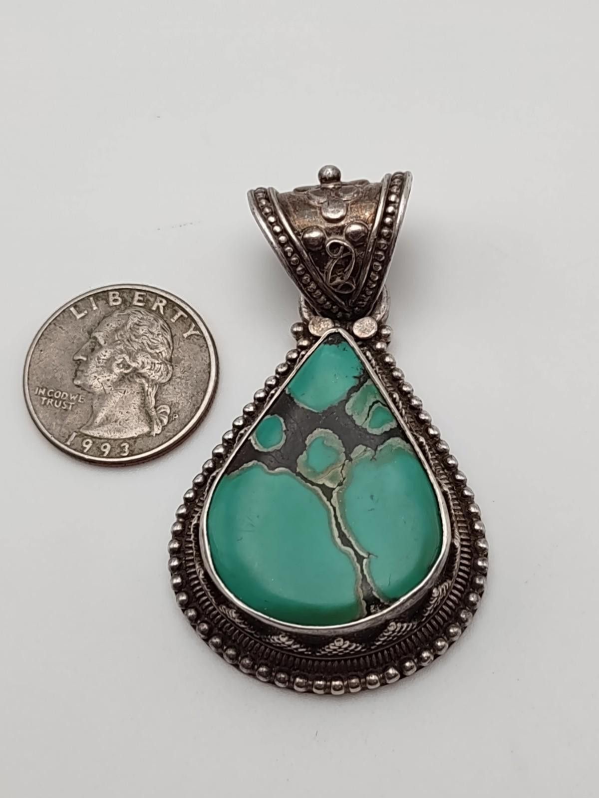 Other Large Southwestern Turquoise Silver Pendant Artisan 42.11g Size ONE SIZE - 6 Thumbnail