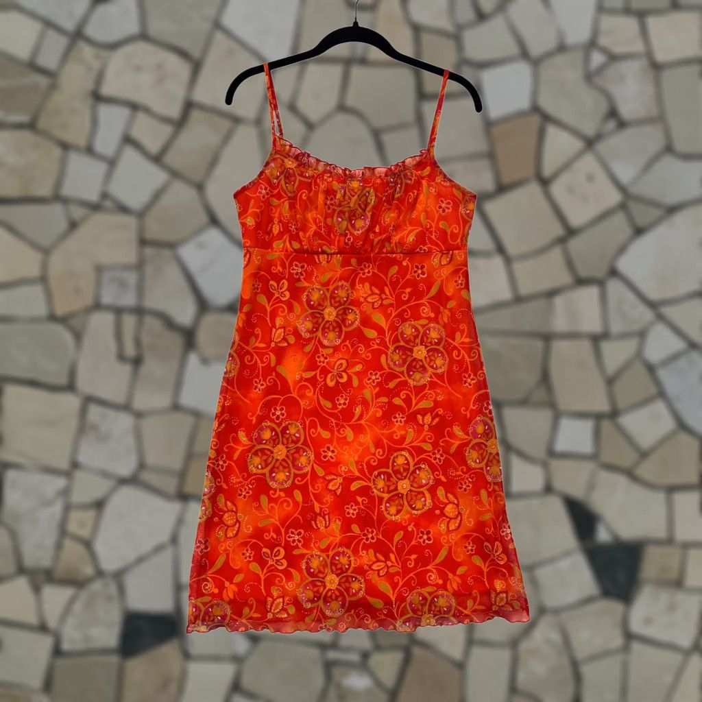 Vintage A Fortiori Womens L Red Floral Chiffon Sundress Size L / US 10 / IT 46 - 1 Thumbnail