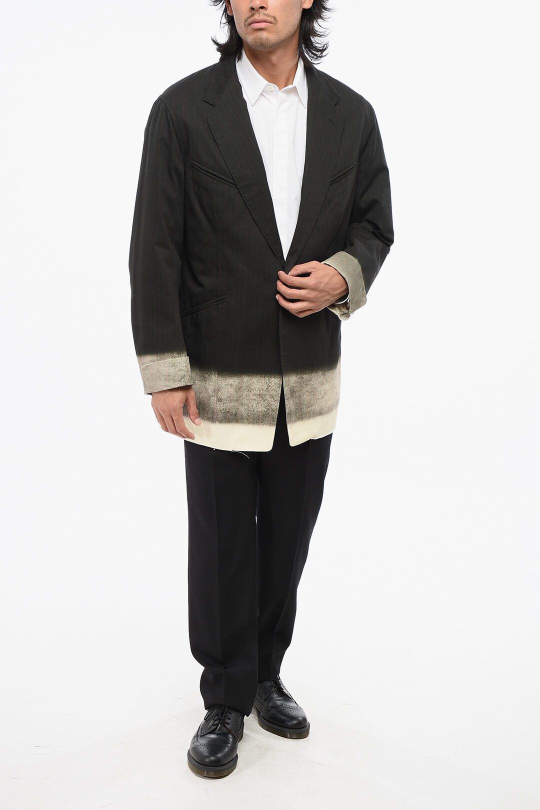 Maison Margiela og1mm0825 Pinstriped Gradient Effect Hem Blazer in Grey Size US M / EU 48-50 / 2 - 4 Thumbnail
