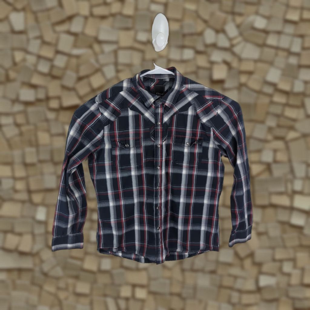 Vintage 7 Diamonds Mens XL Pearl Snap Western Shirt Long Sleeve Black Plaid Embroidered Size US XL / EU 56 / 4 - 1 Thumbnail
