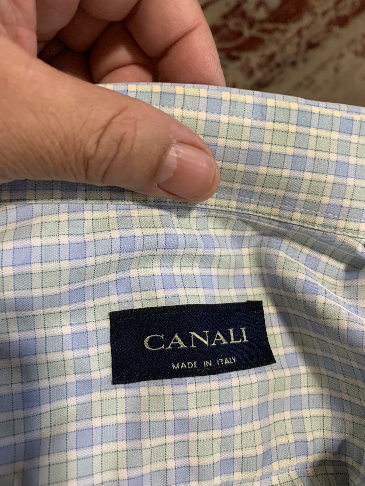 Canali Mini Check Spread collar Dress shirt 17.5/34 Size US XL / EU 56 / 4 - 14 Thumbnail