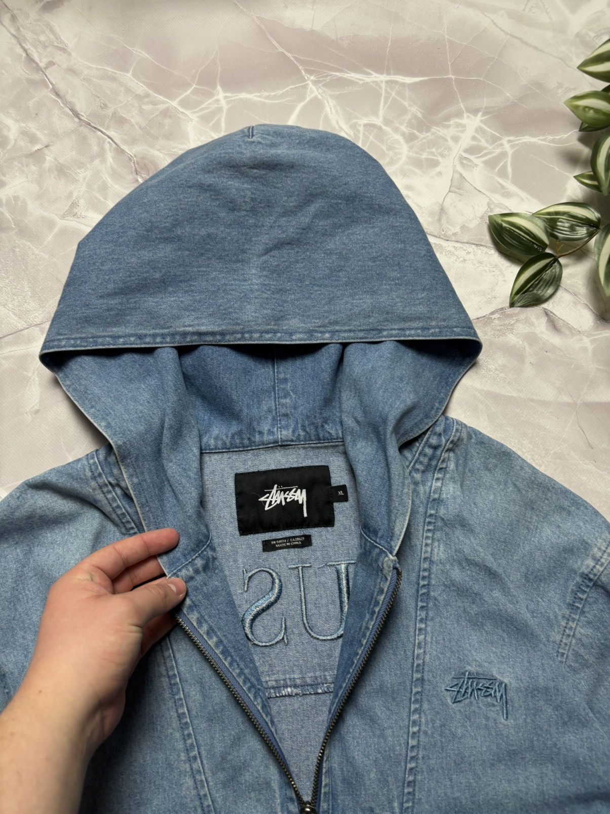 Stussy Stussy RARE Denim Hoodie Jacket Half Zip Mens Size XL Size US XL / EU 56 / 4 - 11 Thumbnail