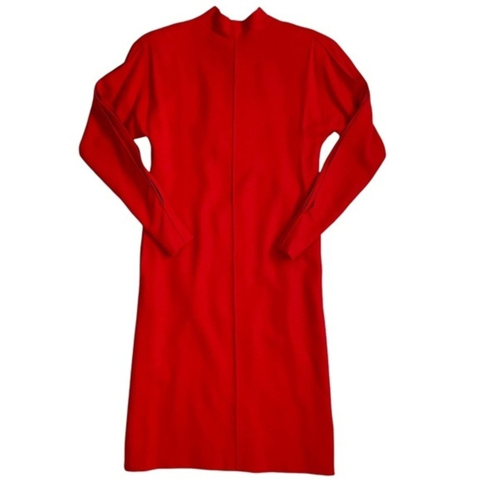 Vintage Pauline Trigère Couture Red High-Necked Dolman Sleeve Dress Size M / US 6-8 / IT 42-44 - 3 Thumbnail