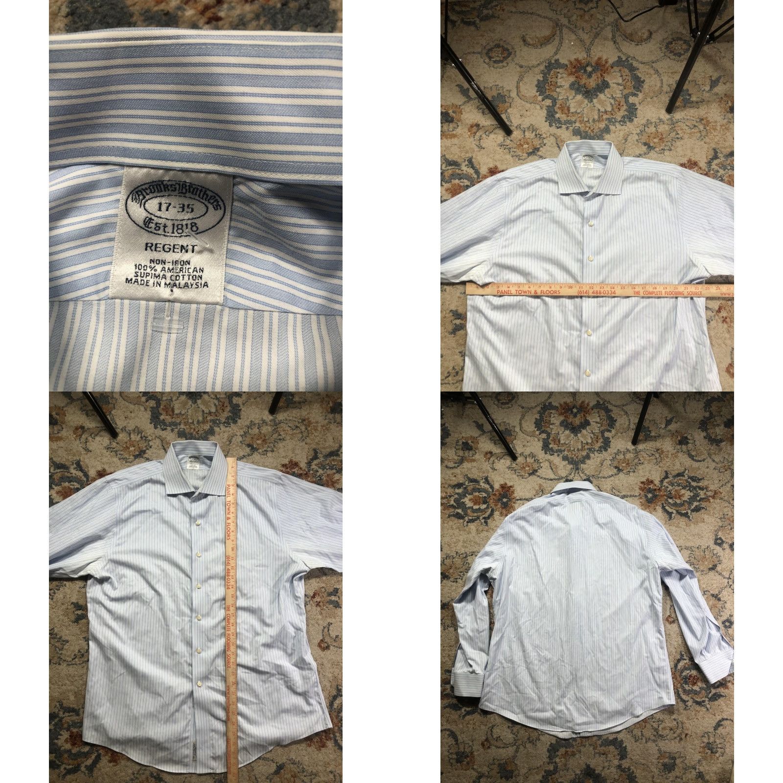 Brooks Brothers Brooks Brothers Dress Shirt Mens 17 34/35 Blue Stripe Non-Iron Supima Regent Shirt Slim Striped Pattern Size 46R - 8 Thumbnail