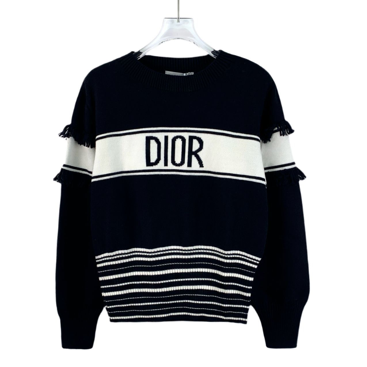Christian Dior Womens Striped Wool Knit Sweater Black & Whit