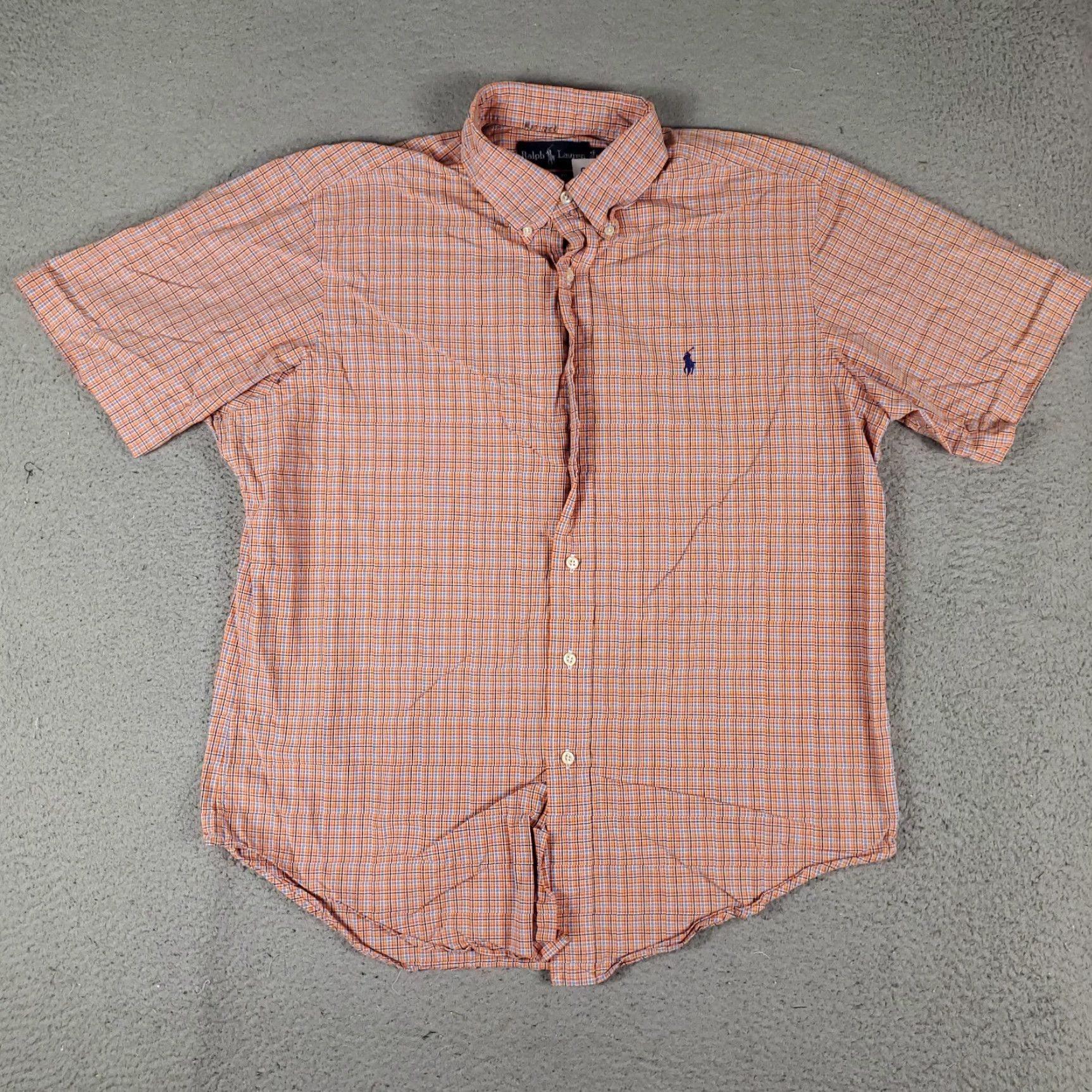 Ralph Lauren Ralph Lauren Shirt Mens Large Orange Blue Plaid Pony Button Up Short Sleeve Size US L / EU 52-54 / 3 - 3 Thumbnail