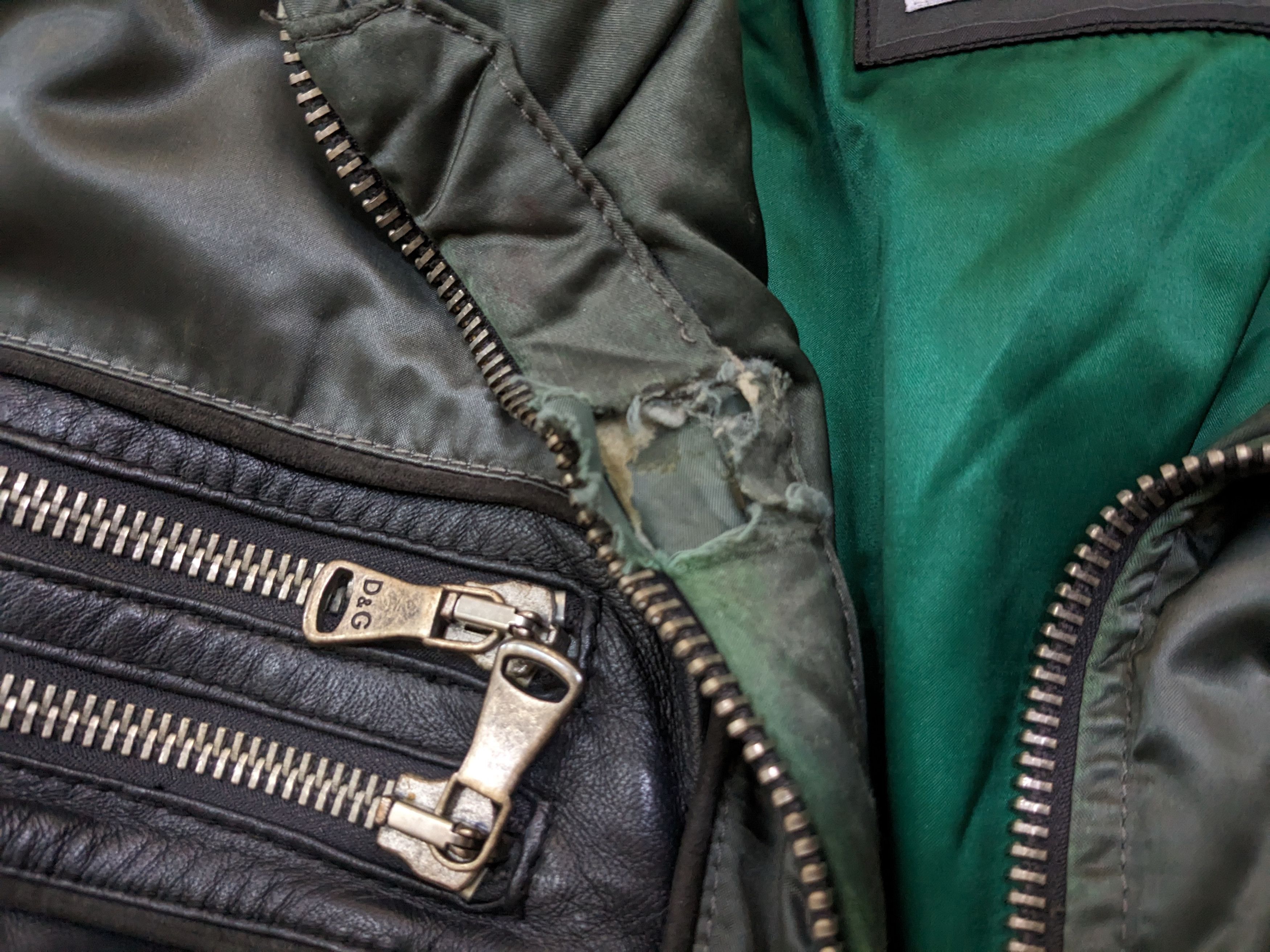 Dolce & Gabbana Dolce & Gabbana Nylon Leather Jacket Hoody Green 52 Zip Up Size US L / EU 52-54 / 3 - 8 Thumbnail