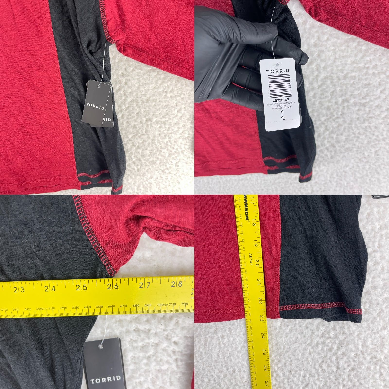 Torrid Torrid T-Shirt Slub V-Neck Long Sleeve Dolman Tee Womens Large Red Black Cotton Modal Size L / US 10 / IT 46 - 8 Thumbnail