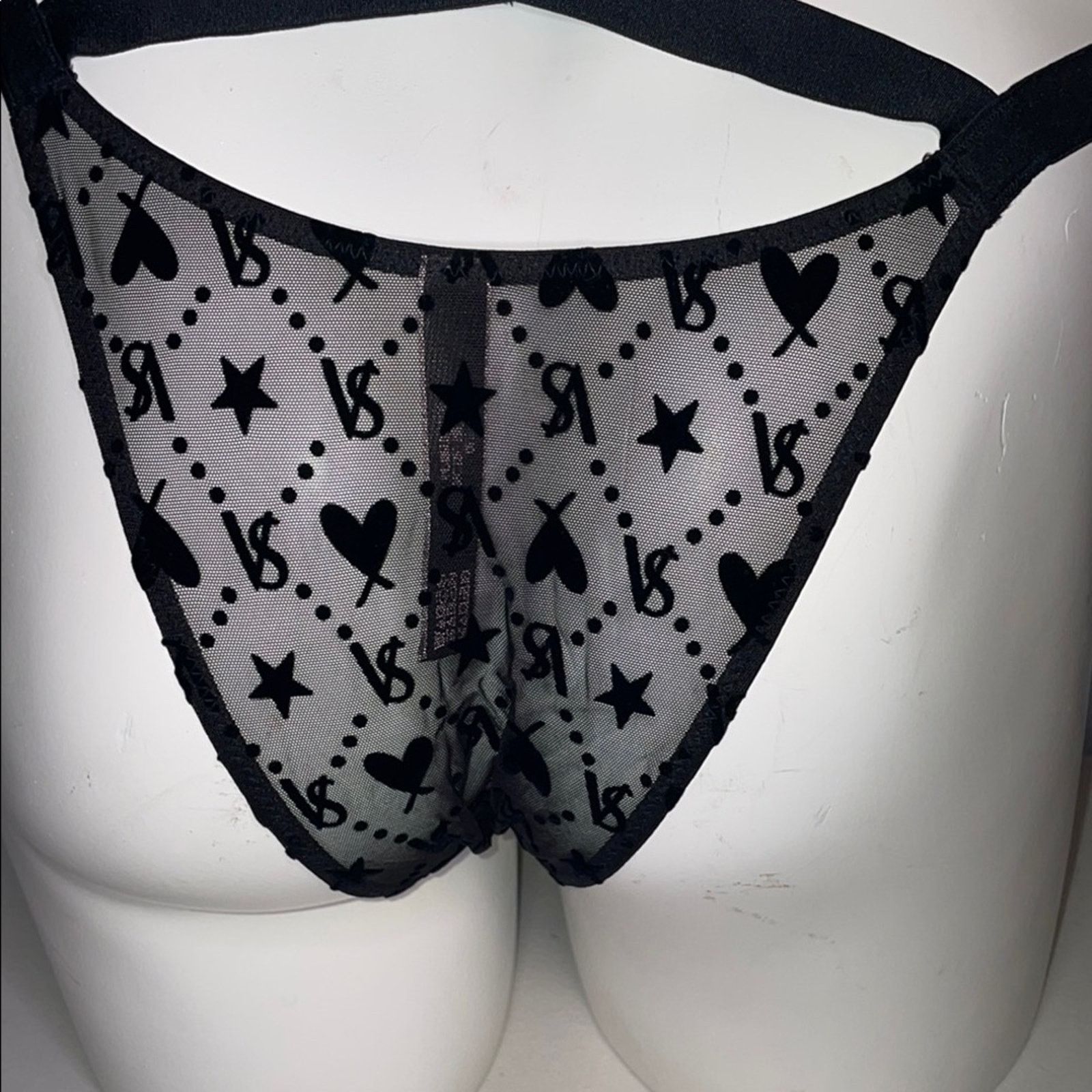Victoria's Secret Victoria’s Secret Brazilian Thong Black Strappy VS Signature Size ONE SIZE - 6 Thumbnail