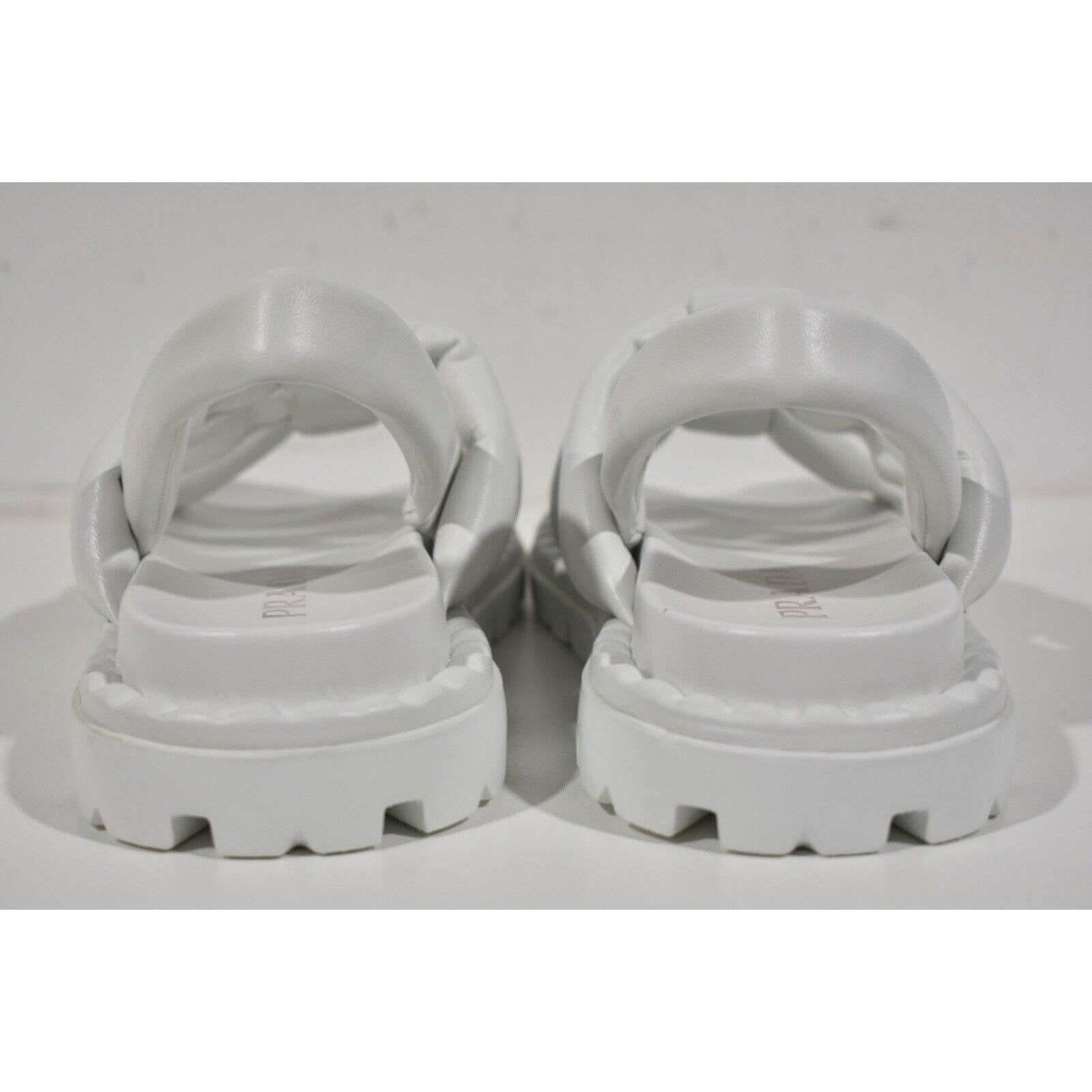 Prada Blow White Padded Leather Logo Strappy Slingback