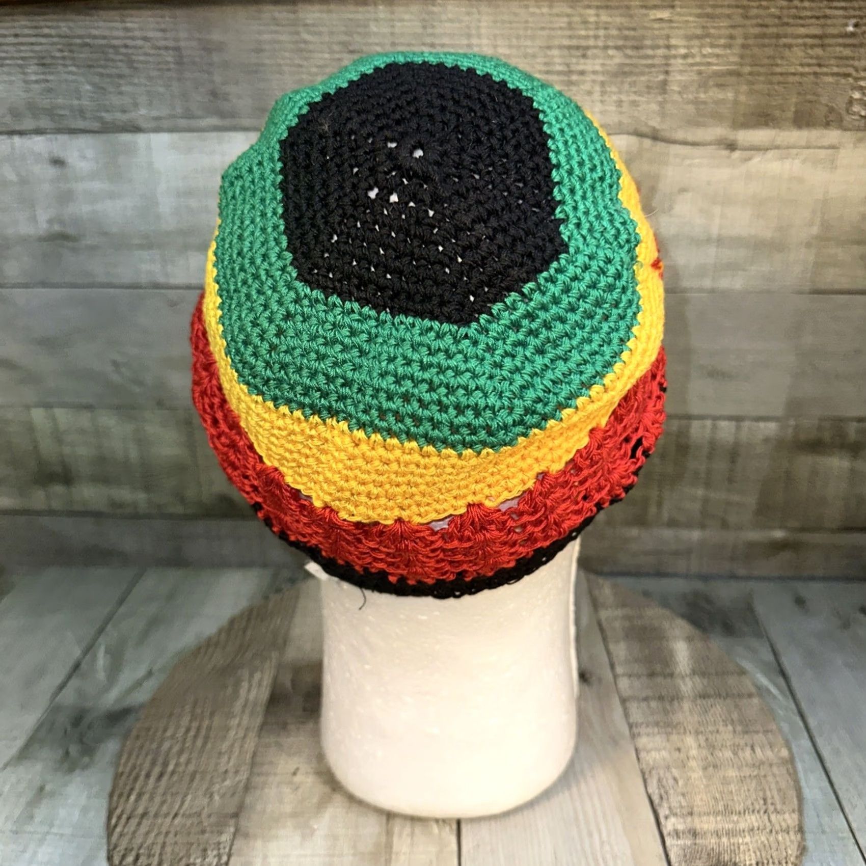 Vintage VINTAGE Handmade Rasta Crochet Beanie Hat Black Green Red Yellow Jamaica Reggae Cap Beanie Men One Size Size ONE SIZE - 7 Thumbnail
