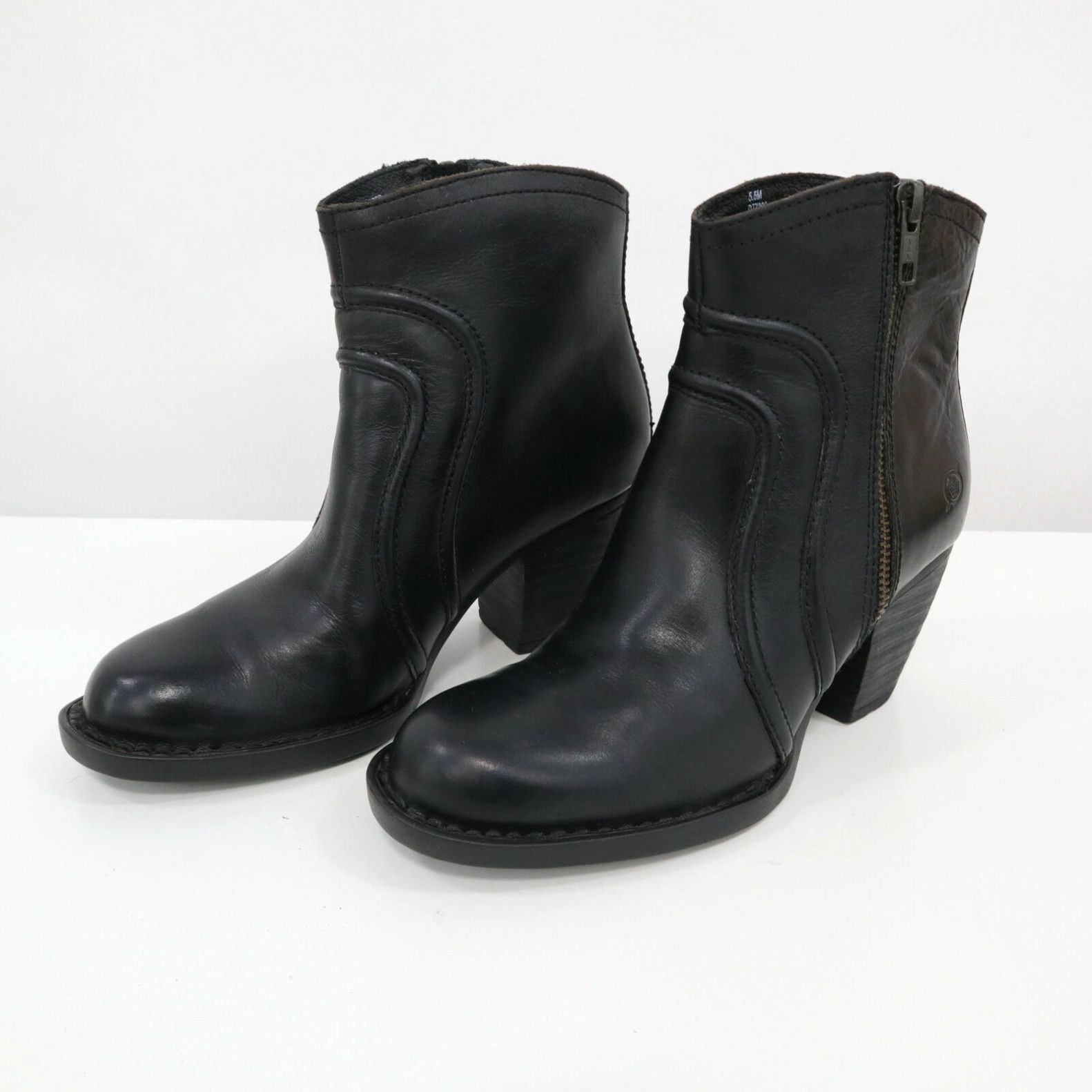 image of Born Ankle Boots Booties Womens 5.5M Black Leather Western Zipper Anny in White