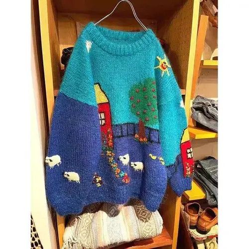 Japanese Brand Retro contrast crew neck knitted sweater Size M / US 6-8 / IT 42-44 - 1 Thumbnail