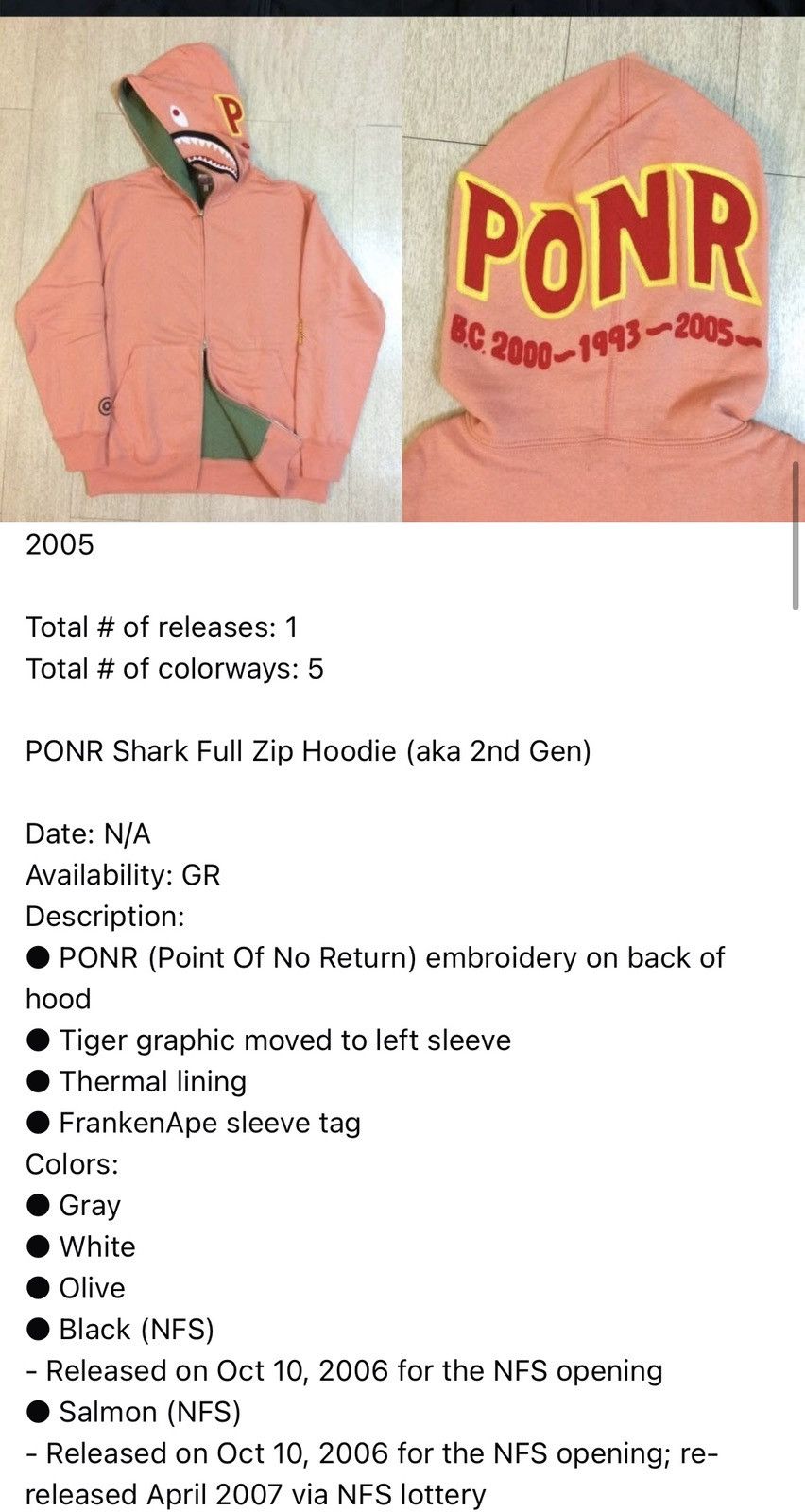 Bape BAPE OG 2ND 2006 NFS "Salmon" PONR Shark Hoodie Size US S / EU 44-46 / 1 - 3 Thumbnail