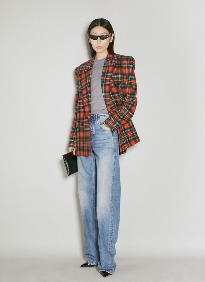 Saint Laurent Paris o1bcso1str1224 Oversized Jacket In Tartan Wool in Red Size XS / US 0-2 / IT 36-38 - 2 Thumbnail