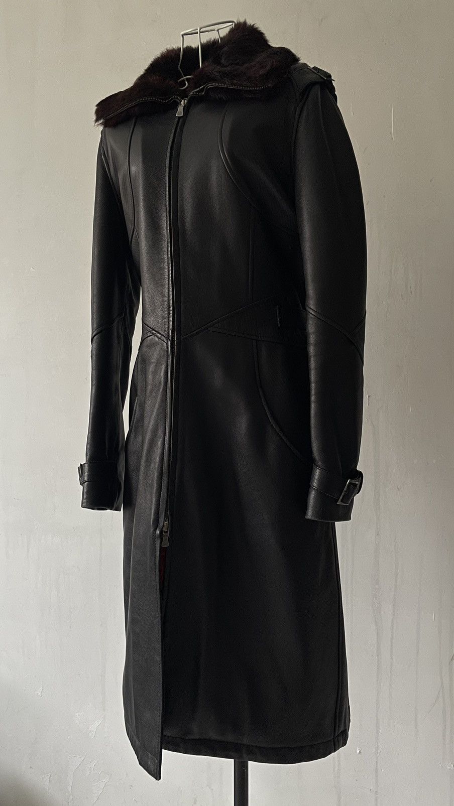 versace leather coat fur