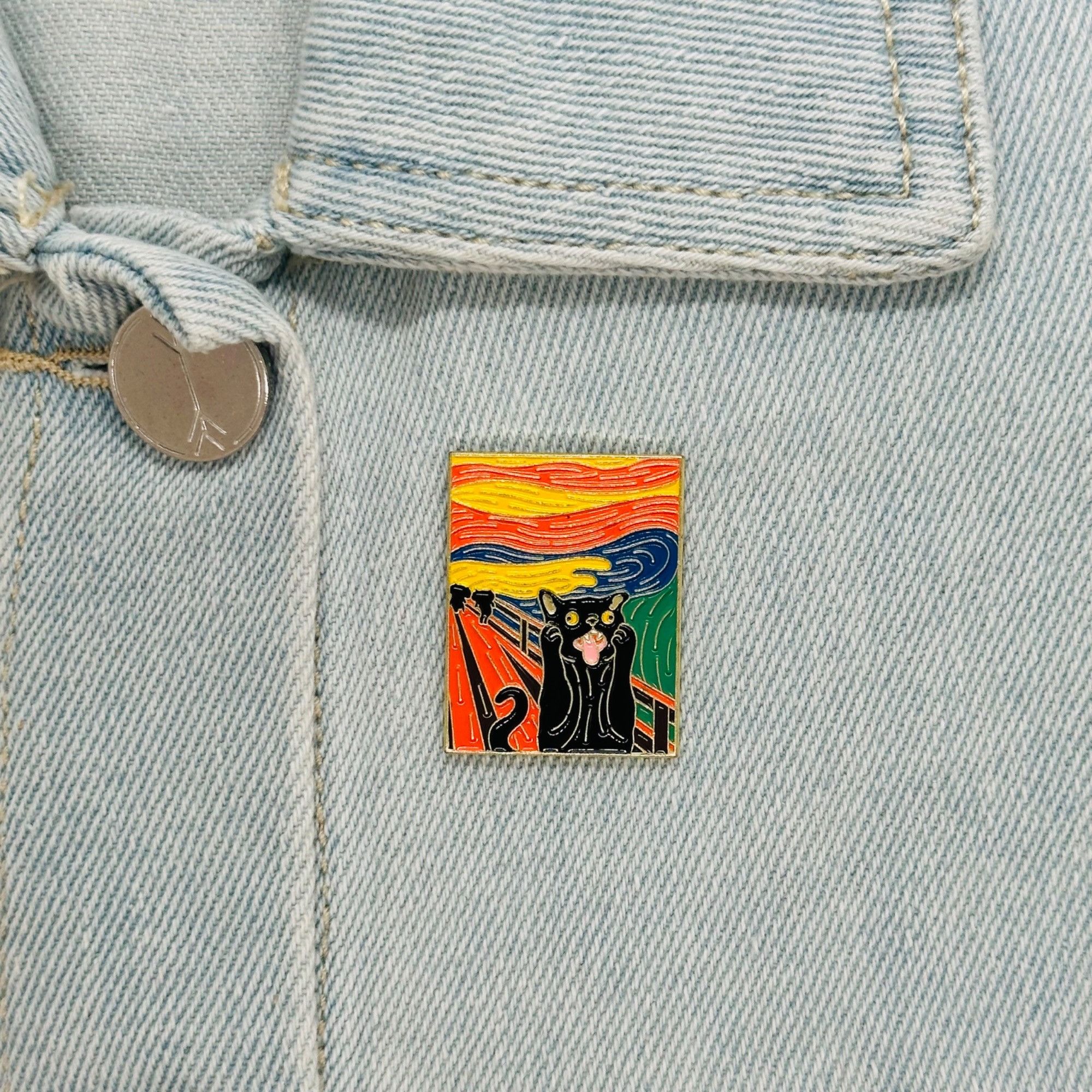 Other ✨Oz Scream black Cat Enamel Lapel Pins Cute Black Cat Van Go Size ONE SIZE - 1 Thumbnail