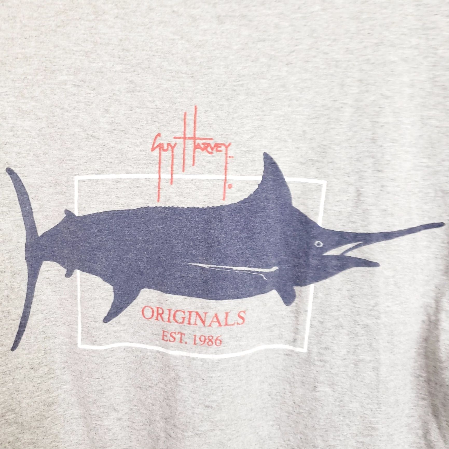 Guy Harvey Guy Harvey Long Sleeve T-Shirt Mens M Gray Crew Neck Marlin Back Logo Front & Back Graphics Jersey Solid Pattern Size US M / EU 48-50 / 2 - 7 Thumbnail
