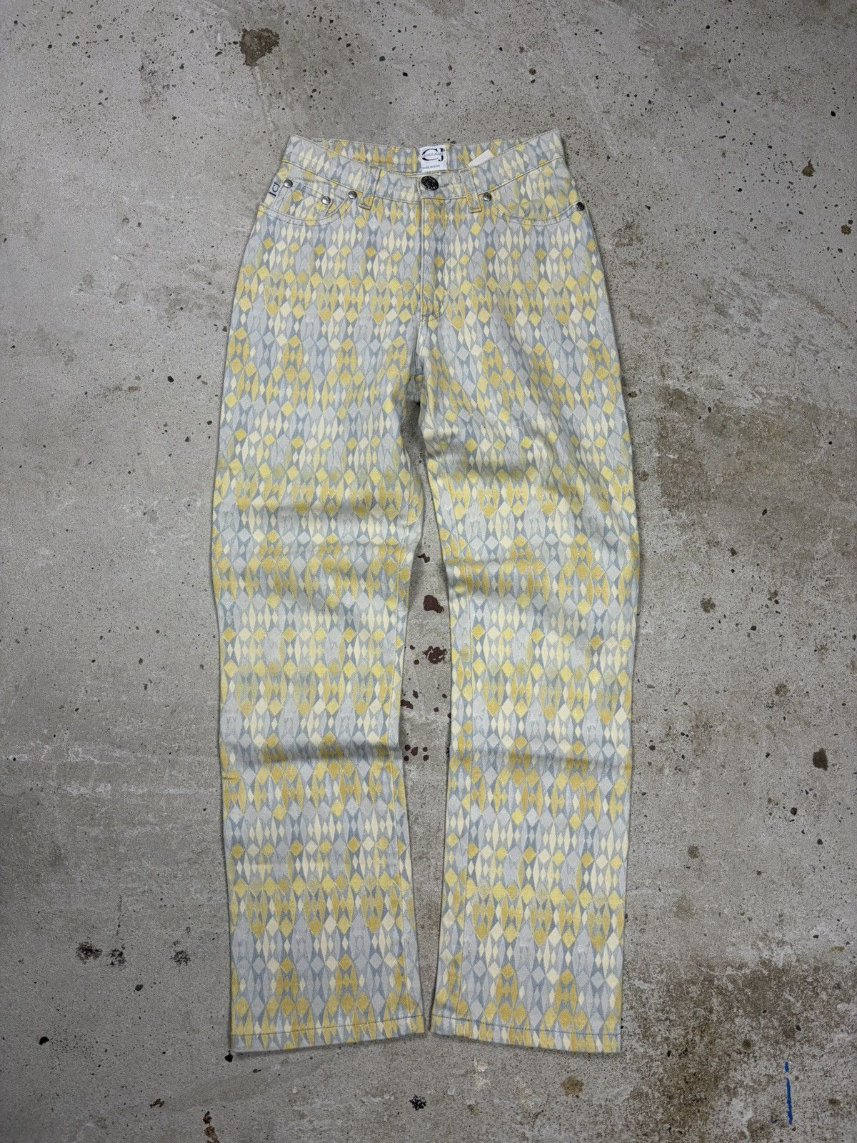 Roberto Cavalli Vintage 1990s Roberto Cavalli Jeans Geometric Abstract Size 24" / US 00 / IT 34 - 1 Thumbnail