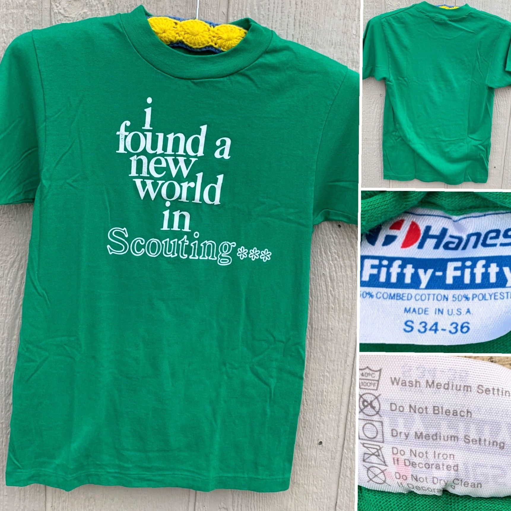 Hanes VINTAGE Hanes T-Shirt Girl Scouts Scouting I Found A New World In Scouting S Green 50% cotton 50% polyester Small / S Men Size US S / EU 44-46 / 1 - 2 Thumbnail