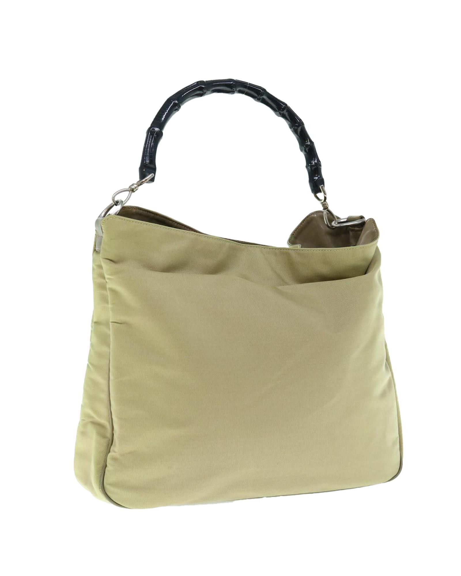 image of Gucci Luxury Beige Nylon Handbag With Bamboo Detailing, Women's