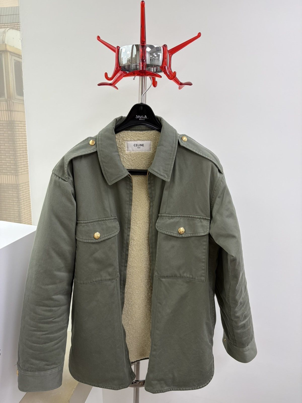 Celine Celine Khaki Military Shearling Jacket Size: L Size US L / EU 52-54 / 3 - 1 Thumbnail